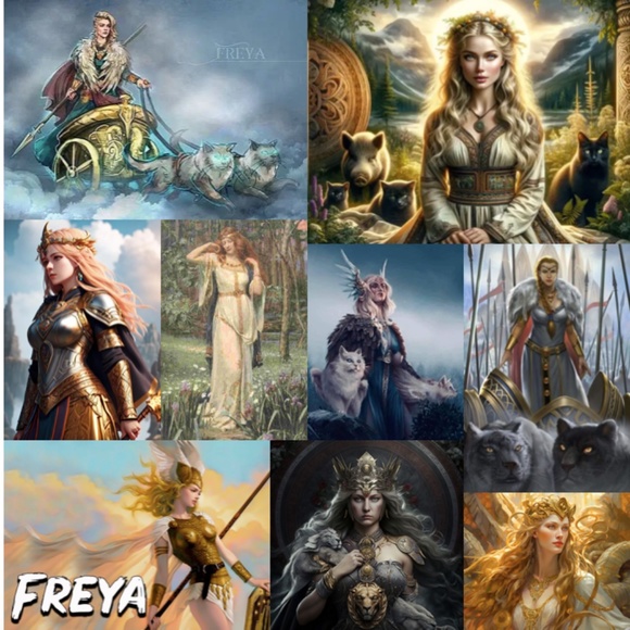 Freya Norse Mythology Goddess Handmade Viking Necklace, Sword, Gold Druzy Drops - Picture 2 of 16